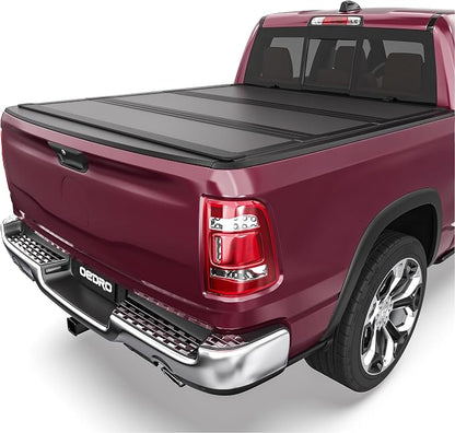 OEDRO Low-Profile Hard Tri-Fold Tonneau Cover Compatible with Dodge Ram 1500 2009-2018, Fit for Ram 1500 Classic 2019-2024 5.7ft Bed Without Rambox, One-Handed Quick Release, Drainage Design
