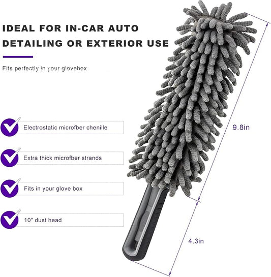 Car Interior Duster, Lint & Scratch Free Microfiber Dusting Tool with Comfy Handle, Multipurpose Hand-Held Duster Essential Cleaning Supplies for Vehicle Home Office
