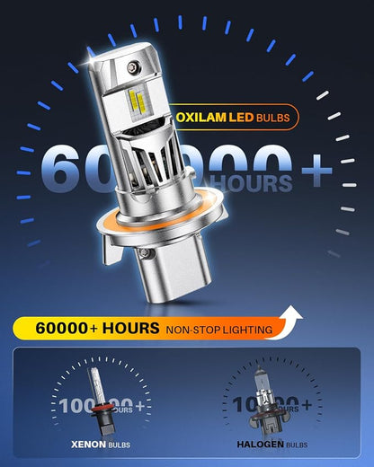 OXILAM H13 LED Light Bulb, 1200% Brightness 6500K White, No Flicker, 60,000 Hours Lifespan, Quick Plug and Play, IP68 Weatherproof, 9008 Compatible Fog Light for Cars Trucks SUVs, Pack of 2