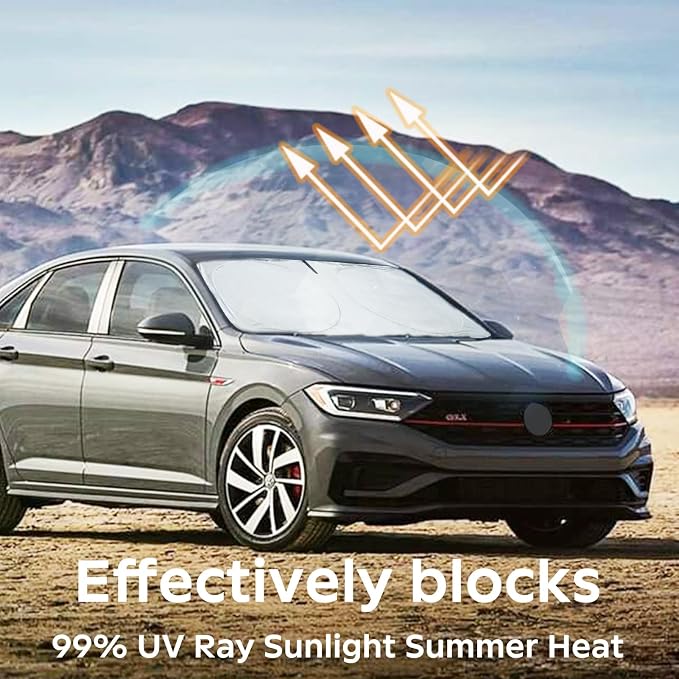 INSAUTO for VW Jetta 2020 Windshield Sun Shade Sunshade 2 Layers Front Window Shield for 2019-2026 Volkswagen Jetta Windshield Cover 210T Reflective Custom Fit Sun Visor Blocks UV Ray Car Accessories