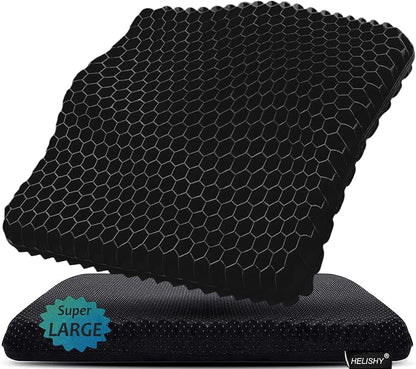 Gel Seat Cushion for Long Sitting Pressure Relief (Super Large & Thick) - Non-Slip Gel Chair Cushions for Back,Sciatica,Tailbone Pain Relief - Seat Cushion for Office Desk Chair,Car Seat,Wheelchair