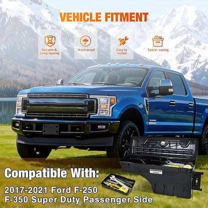 Nilight Truck Bed Tool Box Right Passenger Side Truck Tool Box Fit for Ford F-250/350 Super Duty 2017-2021 ABS Swing Case Truck Bed Storage Box with Lockable Lid Waterproof Wheel Well Toolbox Black