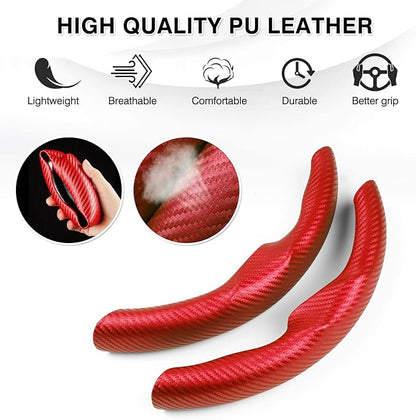 Canvcle Steering Wheel Cover for Tesla Model 3/Y 2016-2025 2026 Highland/Juniper Accessories Carbon Fiber Steering Wheel Cover Protector Non-Slip, Comfortable, Breathable, Model 3/Y Accessories, Red