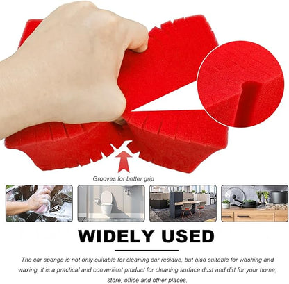 Car Wash Sponge, Large Scratch-Free Cross Cut Sponge for Soap and Rinseless Washing, Durable Ultra Soft Foam Grid Extra Absorbent Car Cleaning Sponge Pad, Car Accessories (Red)