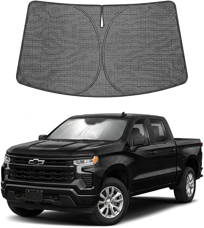 Proadsy Windshield Sun Shade Custom Fit Silverado 1500 2019-2026 Ice Crystal Black Front Window Sunshade UV and Heat Blocker Foldable Visor Keeps Car Cooler for Summer Parking and Daily Use