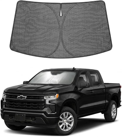 Proadsy Windshield Sun Shade Custom Fit Silverado 1500 2019-2026 Ice Crystal Black Front Window Sunshade UV and Heat Blocker Foldable Visor Keeps Car Cooler for Summer Parking and Daily Use