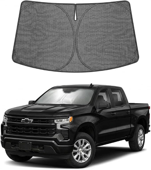 Proadsy Windshield Sun Shade Custom Fit Silverado 1500 2019-2026 Ice Crystal Black Front Window Sunshade UV and Heat Blocker Foldable Visor Keeps Car Cooler for Summer Parking and Daily Use