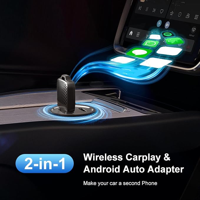 LICAEVEY Wireless Car Play Adapter, Vehicle Mounted System Wireless Adapter, 2 in 1 Wired to Wireless Car Interconnect Converter Support for Android Auto, Plug and Play, Fast Auto Connect