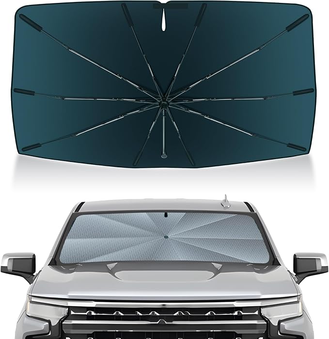 Autorder Windshield Sun Shade Umbrella for 2019-2026 Chevrolet Chevy Silverado/GMC Sierra 1500 2500 3500 Accessories, Upgraded Ice Crystal Material, Umbrella Sunshade for Car Windshield Sun Blocking