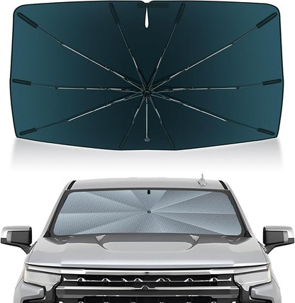 Autorder Windshield Sun Shade Umbrella for 2019-2026 Chevrolet Chevy Silverado/GMC Sierra 1500 2500 3500 Accessories, Upgraded Ice Crystal Material, Umbrella Sunshade for Car Windshield Sun Blocking