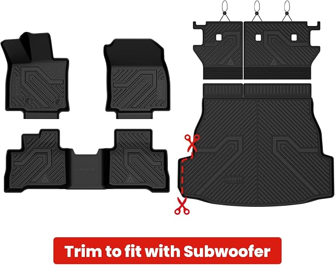 LASFIT Floor Mats & Trunk Mat & Backrest Mat for Toyota RAV4 2026 Hybrid (Not Fit Plug-in Hybrid. Fit for Cargo with Subwoofer) RAV 4 All Weather TPE Custom Fit Automotive Car Liner Accessories Black