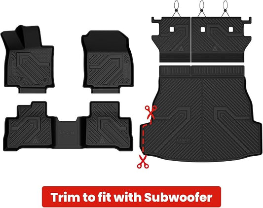 LASFIT Floor Mats & Trunk Mat & Backrest Mat for Toyota RAV4 2026 Hybrid (Not Fit Plug-in Hybrid. Fit for Cargo with Subwoofer) RAV 4 All Weather TPE Custom Fit Automotive Car Liner Accessories Black