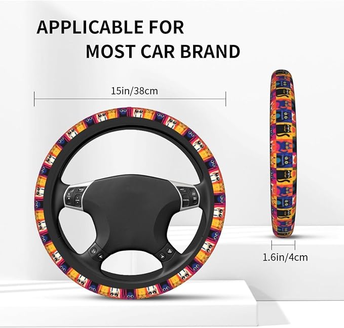 Cat Geometry Steering Wheel Covers Non Slip Neoprene Universal 15 Inch Steering Wheel Protector Car Cover for Men Women