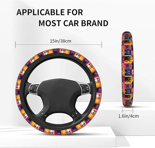 Cat Geometry Steering Wheel Covers Non Slip Neoprene Universal 15 Inch Steering Wheel Protector Car Cover for Men Women