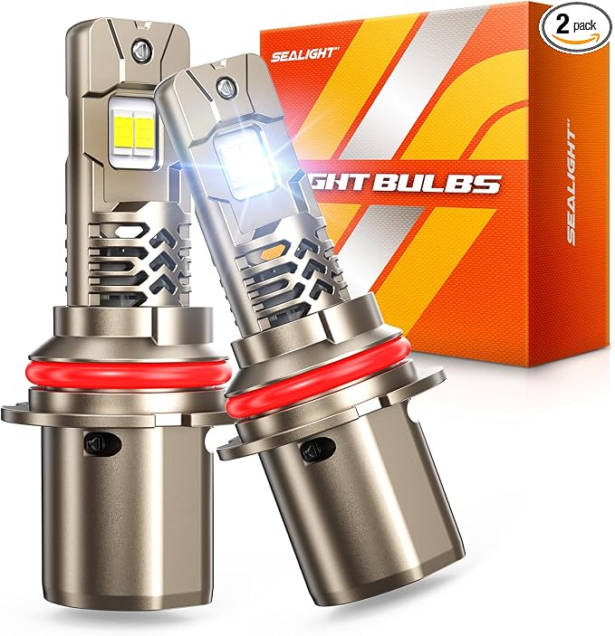 SEALIGHT 9004/HB1 LED Bulbs, 50000LM 1000% Super Brighter than Original Bulb, 1:1 Real Size, 6500K Cool White, 70,000Hrs Long Service Life with 25000RPM Cooling Fan, Plug and Play, Pack of 2