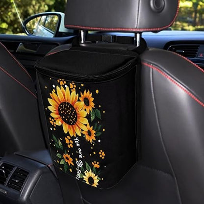 BIGCARJOB Sunflower Car Garbage Can Hanging Cute Dog Paw Trash Bag for Back Seat Auto Interior Storage Bags Car Trash Interior Accessories for Womens