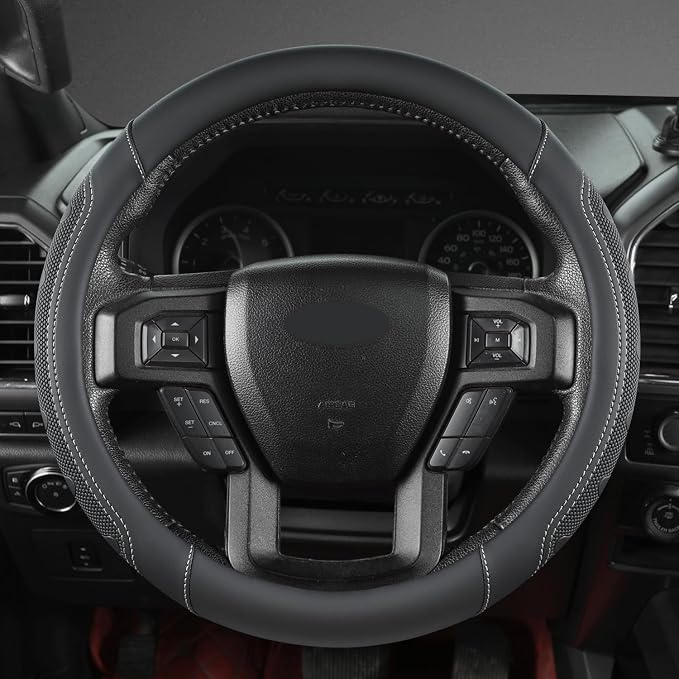 GIANT PANDA Car Steering Wheel Cover for Ford - F150 F250 F350 Expedition, (15.5-16 inches - Black+Gray Line)