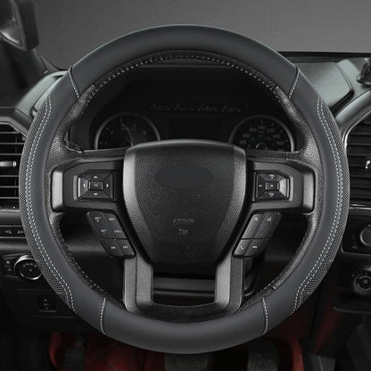 GIANT PANDA Car Steering Wheel Cover for Ford - F150 F250 F350 Expedition, (15.5-16 inches - Black+Gray Line)