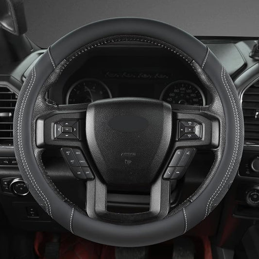GIANT PANDA Car Steering Wheel Cover for Ford - F150 F250 F350 Expedition, (15.5-16 inches - Black+Gray Line)