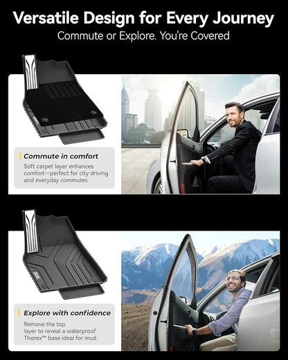 3W Floor Mats with Carpets for 2025 2026 Tesla Model Y Juniper Only Fit Standard 5 Seat Metal Pedal Liner & Rear Cargo Mat & Backrest Mats Anti-Slip All Weather TPE Car Accessories, Black, Vigormold™