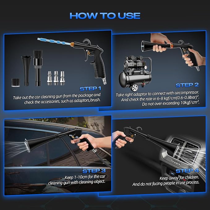 Car Cleaning Gun Detailing Interior Dryer Air Blow Gun, High Pressure Blower Gun, Car Detailing Kit Interior Cleaner, Car Detailing Tools for Car Quickly Blasts Dirt and Dust Works with Air