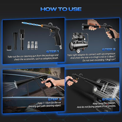 Car Cleaning Gun Detailing Interior Dryer Air Blow Gun, High Pressure Blower Gun, Car Detailing Kit Interior Cleaner, Car Detailing Tools for Car Quickly Blasts Dirt and Dust Works with Air