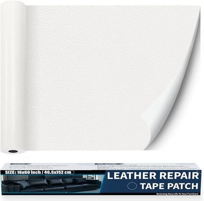 Zenyao Leather Repair Patch Tape - Self Adhesive Leather Repair Kit for Car Seat Furniture, Heavy Duty Vinyl Repair Patch for Couch Sofa, Waterproof for Rips Scratches Tears, 12x30 Inch Roll, White