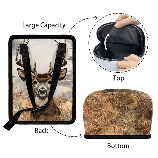 Talayituse Deer Forest Print Car Trash Bin, Large Size Auto Trash Can Adjustable Portable Garbage Can with Lid, Vehicle Hanging Bag for Headrest Front Back Seat