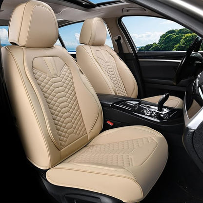 Coverado Front Seat Covers, 2 Pieces Universal Seat Cover for Cars, Breathable Nappa Leather Waterproof Car Seat Cover, Car Seat Protector, Driver Seat Cover, Auto Seat Covers Fit for Cars, Beige