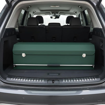Car Trunk Organizer, Leather Car Trunk Storage Organizer with Lid and Sturdy Handle Car Organizer Storage Box Suv Trunk Organizer (Green, 40.5 x 11.4 x 12.2in)