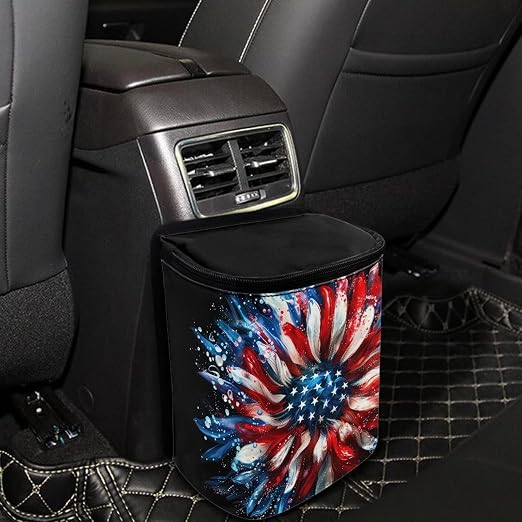 BIGCARJOB American Sunflower Car Trash Can for Back Seat, Large Interior Accessories Garbage Bin, Women Vehicle Trash Container, Reusable Garage Bag