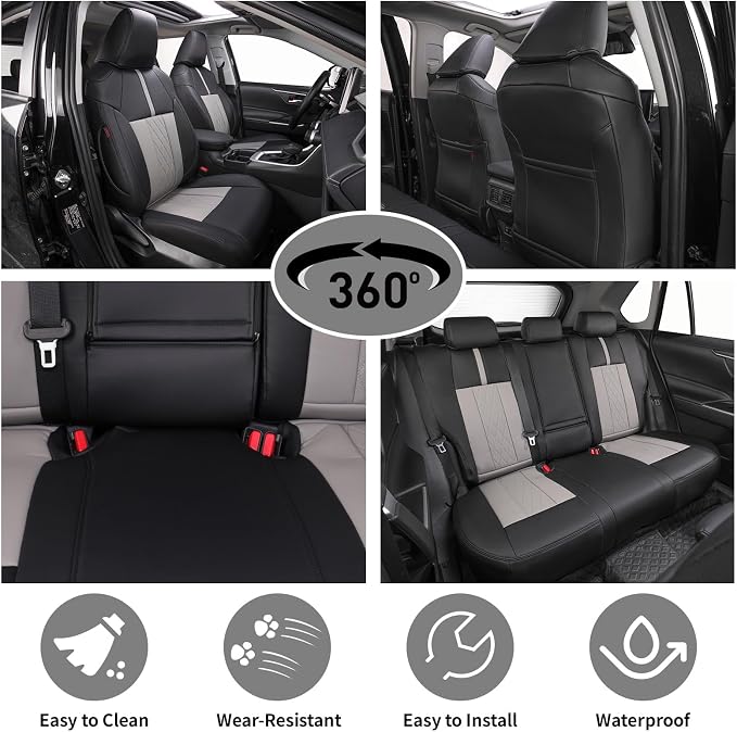 EKR Corolla Seat Covers Custom Fit for Toyota Corolla 2014 2015 2016 2017 2018 2019 S/SE Sedan,Full Set Leather Car Seat Cover for Cars-Faux Leather(Black+Light Gray)