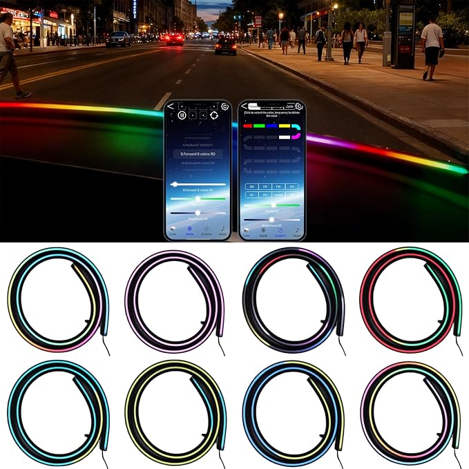 59" RGB LED Strip Lights for Car Interior,16M Colors RGB Front Windshield Ambient Lighting Kits, Music Sync, Easy Plug & Play Installation, Cuttable, Wide Compatibility