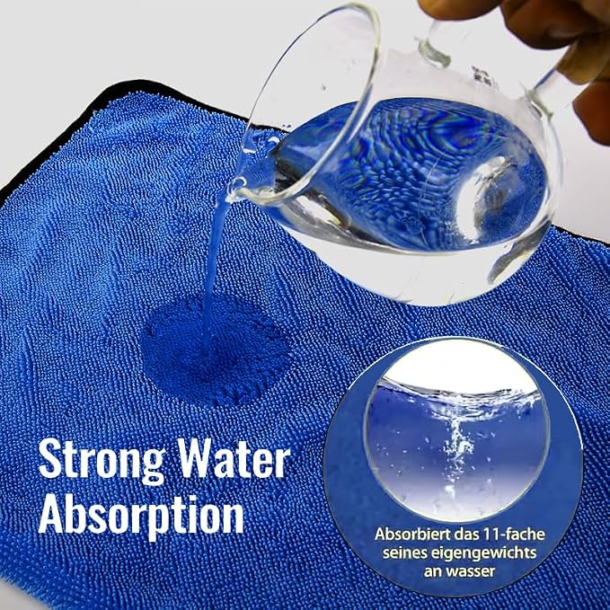 DIAOJIA 3 Pack Microfiber Car Towels (16" x 24"), 500 GSM Double-Sided Absorbent Coral Fleece Cloths for Washing, Drying & Cleaning, Streak-Free & Lint-Free (Blue)