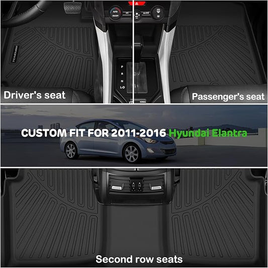 Floor Mats for 2011-2016 Hyundai Elantra Upgrade Trunk Mat All Weather TPE Floor Liners Fit for Hyundai Elantra 1st & 2nd Row and Cargo Liner Anti-Slip Full Set Car Mats(Not Fit GT or Touring Models)