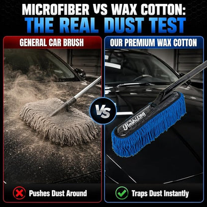 Flash Dog Car Duster Exterior – No Dust Scattering Auto Duster Brush with Classic Wood Handle, Wax-Treated Cotton Head, Scratch-Free, Reusable Dust Remover for Car, Truck, SUV