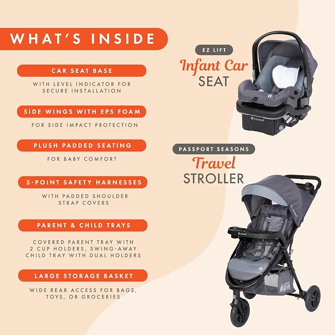 Baby Trend Passport Seasons Baby Stroller with EZ-Lift Infant Car Seat, Adjustable Canopy, Storage Basket & Cup Holders, Journey Black - Lightweight & Foldable Travel System for Toddlers & Infants