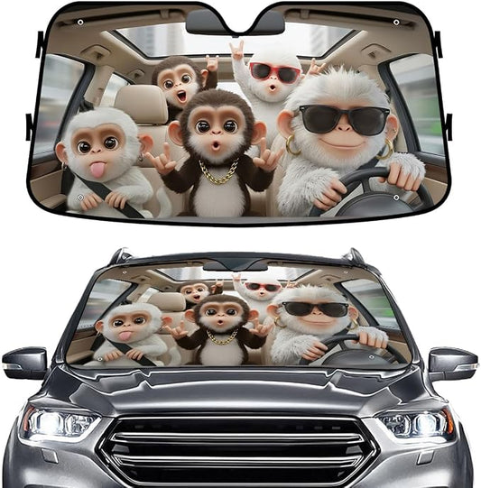 GENANY Monkey Windshield Sun Shade for Car SUV Truck (55x30 Inches), Front Window Visor for Windows, Protector Blocks UV, Car Decor