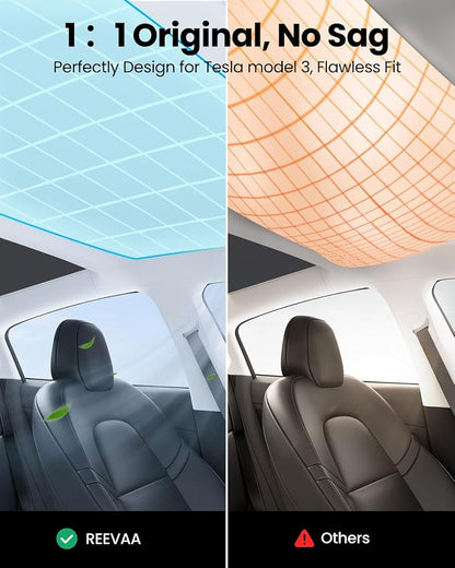 REEVAA 2026 Upgraded Tesla Model 3 Sunshade Roof [No Gaps, No-Sagging] Model 3 Accessories Heat Insulation Foldable Glass Sunroof Cover for Model 3 2020-2026 Highland, 2PCS, Black