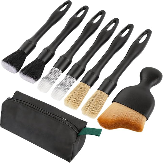 8PCS Car Detailing Brush Set,Ultra Soft Boars Hair Auto Detailing Brushes for Car Interior Exterior Cleaning,Professional Car Detail Kit with Storage Bag for Dashboard,Air Vents,Wheels