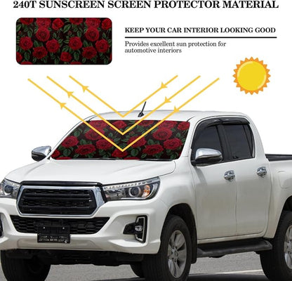 Windshield Sun Shade Foldable Car Front Window Covers for Car Accessories Sun Heat UV Rays Visor Protector Protection for Universal Cars SUV Truck (Rose)