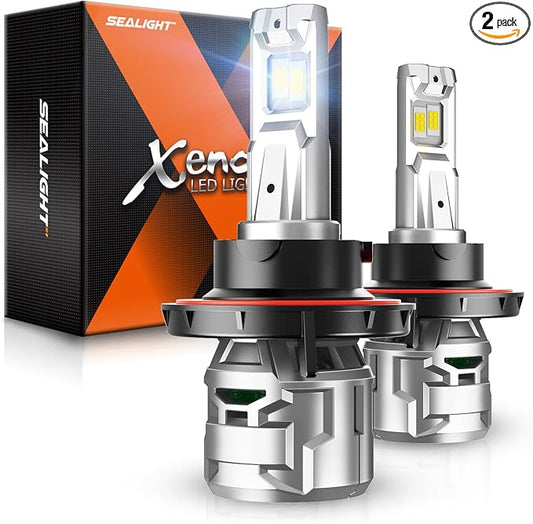 SEALIGHT H13/9008 Light Bulbs 30000LM, H13 6500K Cool White Fog Light for Powersports, Real 1:1 Mini Size Plug and Play, Pack of 2