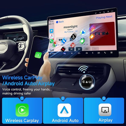 3 in 1 Mini Wireless CarPlay Adapter for iPhone,Carplay＆Android Auto＆Airplay (No Mirrorlink), iOS10+＆Android 11, Bluetooth 5.0,USB/Type-C,Plug & Play,5G-WiFi(Black)