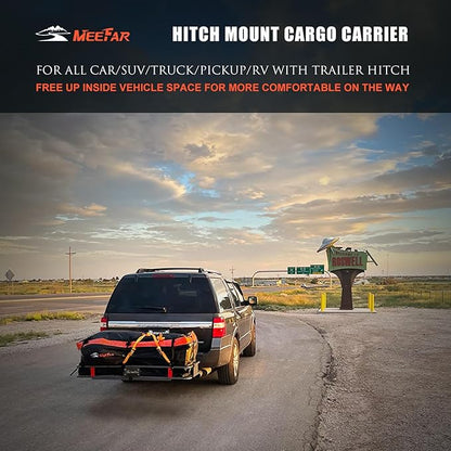 Hitch Mount Cargo Carrier Basket 60"*20"*6"+Waterproof Bag 16 Cubic Feet(58"*19"*24"),and Cargo Net with Attachment Hooks,Ratchet Straps,Hitch Stabilizer.500 Lbs Capacity,Foldable,fit 2" Receiver