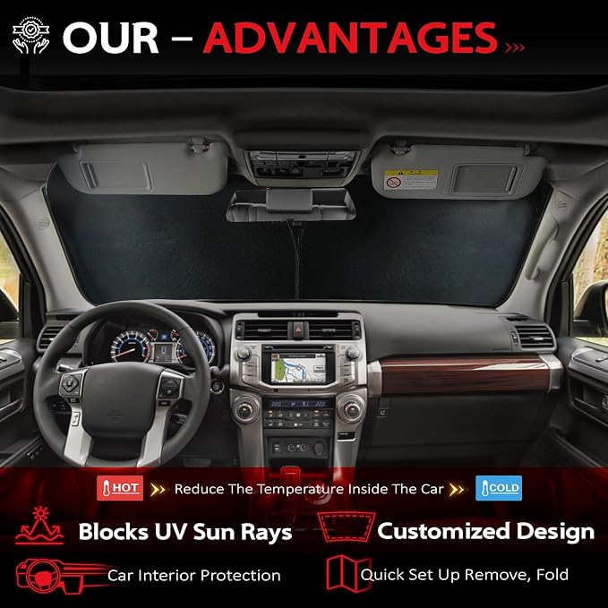 KAYZT Windshield Sun Shade for Toyota 4Runner 2010-2025 4-Runner Foldable Sunshade SUV Front Window Custom Fit Accessories