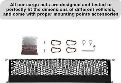 Muslogy Truck Bed Cargo Net Trunk Netting Compatible with Toyota Tacoma 2005-2022 2023 Accessories, Pickup Cargo Organizer SUV Sedan Storage Net w/Heavy Duty Carabiners