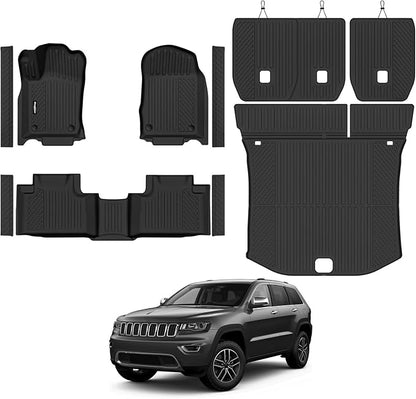 Floor Mats for 2016-2021 Jeep Grand Cherokee, Trunk Mat and Backrest Mat & Door Sill Guard All Weather TPE Protector for Jeep Grand Cherokee Accessories