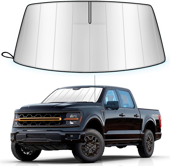 Windshield Sun Shade for Ford F150 2021-2025 2026 (Lariat, King Ranch, Platinum, XL, STX, XLT, Limited, Tremor, Raptor), Custom Fit Foldable Front Window Sunshade Accessories
