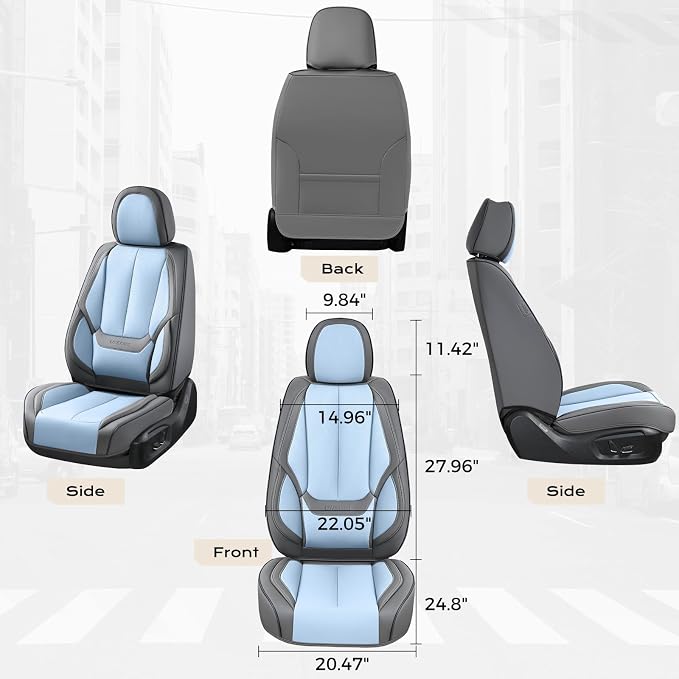 Coverado Seat Covers, Car Seat Covers Front Seats, Leather Seat Covers for Cars, Car Seat Protector Waterproof, Gray Car Seat Cushion, Front Carseat Cover Universal Fit for Most Cars Lightblue