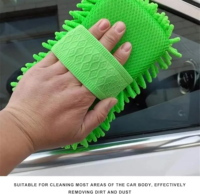 Microfiber Car Wash Sponge, Scratch-Free Vehicle Washing Mitt with Chenille & Mesh Sides, Highly Absorbent Sponge Lint-Free Cleaning Tool for Car Washing & Detailing (Green)